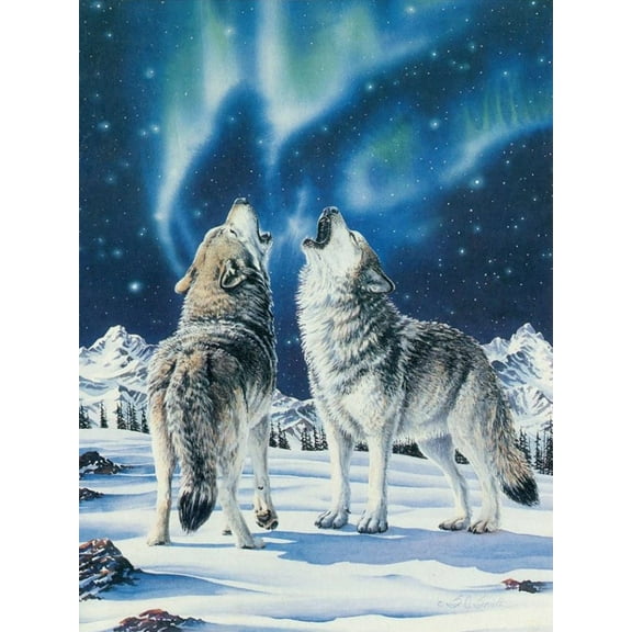 Wolves under Aurora | Cross Stitch Needlework Embroidery Kits (print