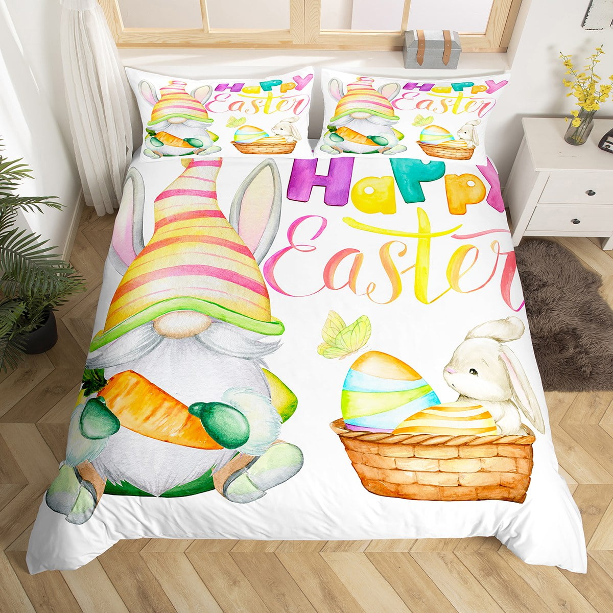 Easter Gnome Comforter Cover Cartoon Rabbit Dwarf Duvet Cover,Easter ...