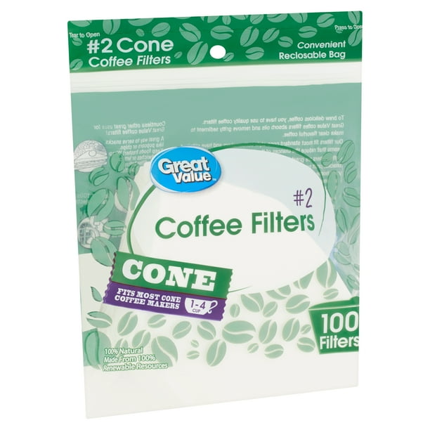 Great Value 2 Cone Coffee Filters, 100 count