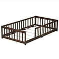 thumbnail image 6 of Miniyam Wooden Twin Size Floor Bed with Safety Fence for Kids, Espresso, 6 of 8