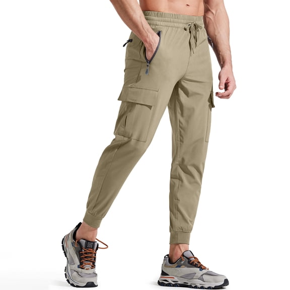 SOKJ Men's Lightweight Joggers-Quick Dry Cargo Hiking Pants Track Running Workout Athletic Travel Casual Outdoor Khaki（Size XS-XXXL）