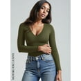 thumbnail image 5 of MOYIKO V Neck Tight Long Sleeve Shirts for Women Fitted Tops Slim Tee, 5 of 7