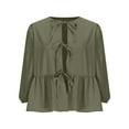 thumbnail image 4 of ShiShine Womens Bow Front Tie Tops 3/4 Sleeve Cute Casual Shirt Fall Solid Going Out Fashion Outfits, 4 of 6