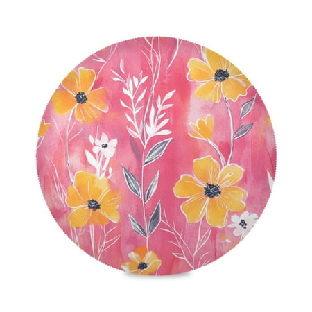 

Round Plate Mat 15.4x15.4 Inchesx6 Placemat Table Mat Kitchen Mat Coffee Mat Fabric Thick Strong Wear-Resistant Heat Resistance Beautiful Cartoon Yellow Flowers