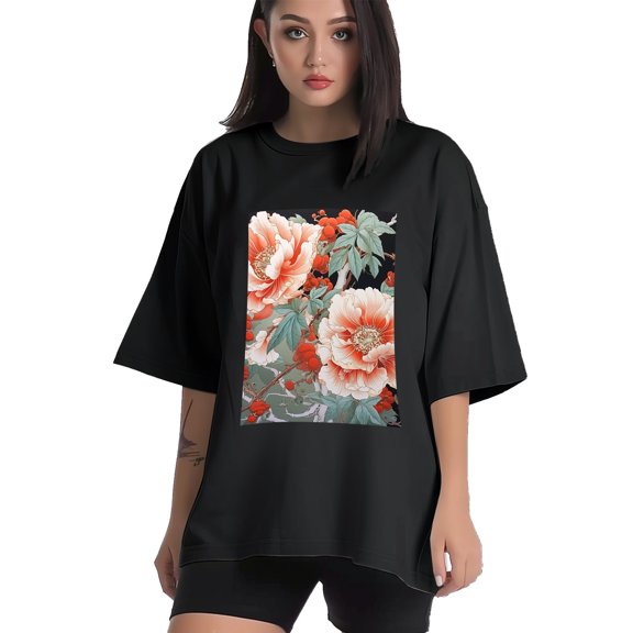 Plus Size Shirt for Women Black Tops for Women Short Sleeves Shirt for Women Flower1 T Shirt Crewneck Shirt for Women XS