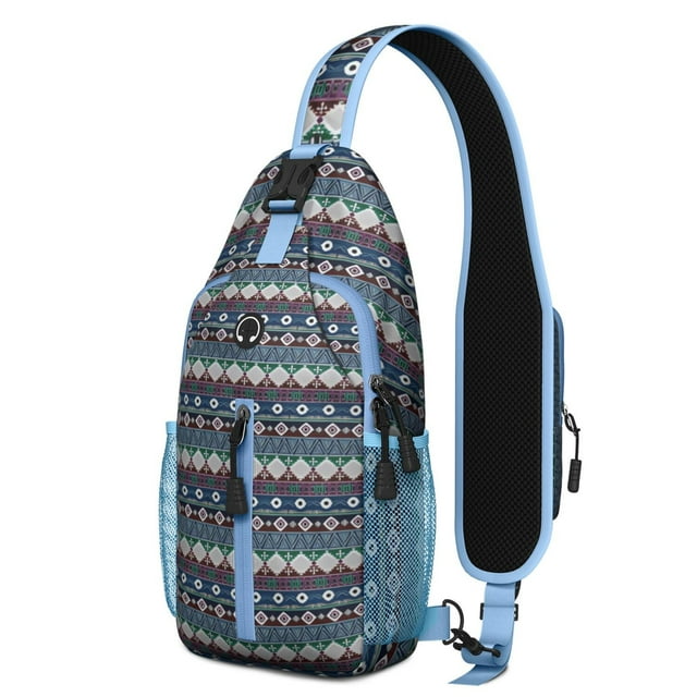 Sketch Style Boho Sling Backpack, Ink Pattern Crossbody Daypack with Adjustable Strap for Daily Travel