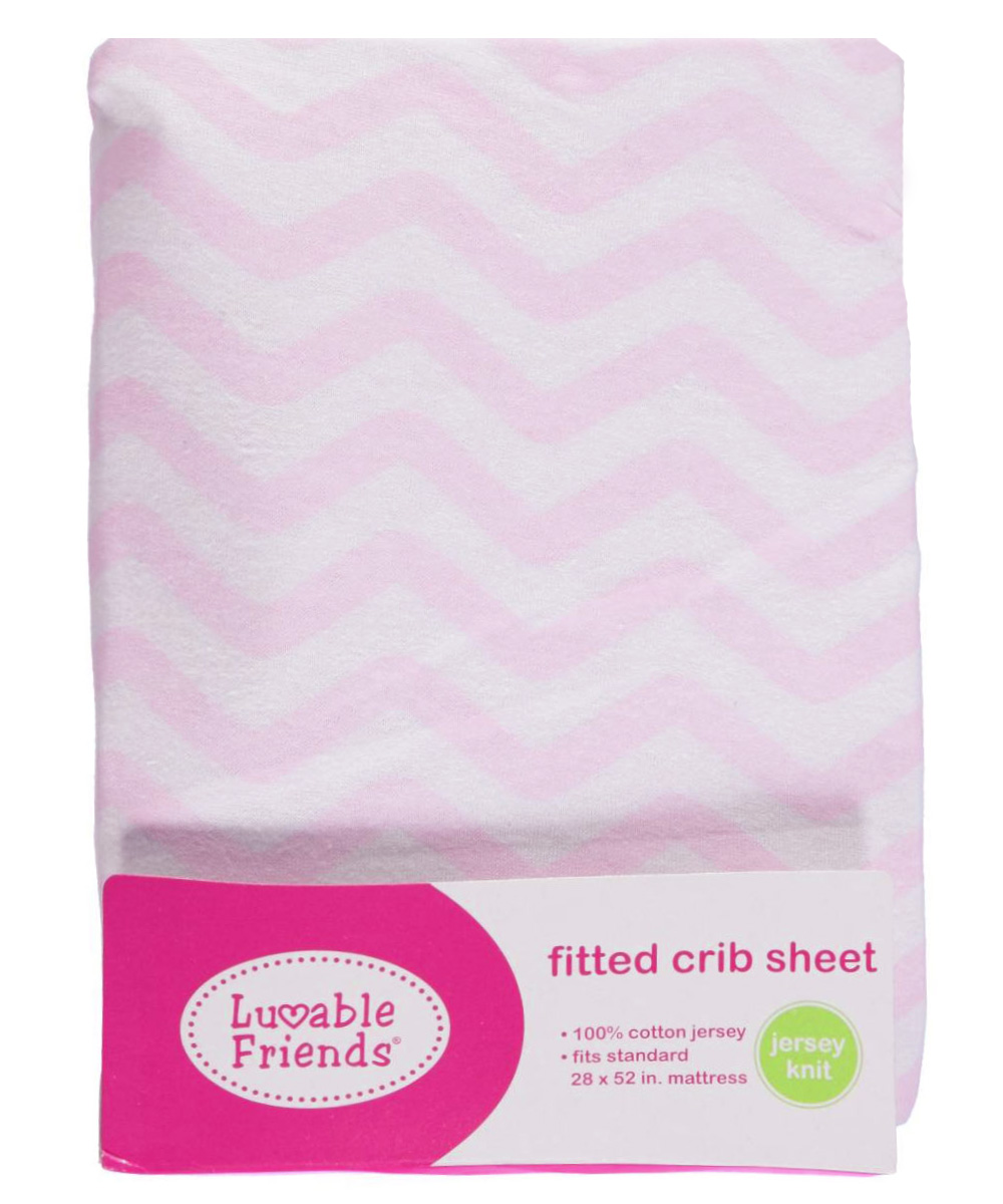 Luvable Friends Baby Girl Fitted Crib Sheet, Pink Chevron, One Size