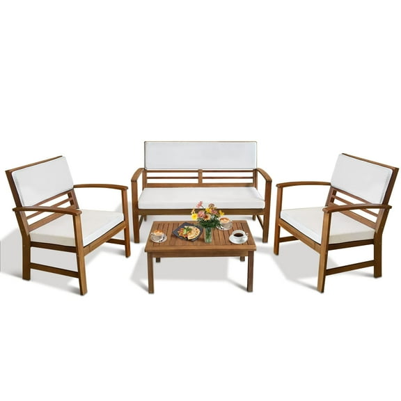 Dkelincs 4 Acacia Wood Water Resistant Outdoor Conversation Sets with Chairs and Loveseat, Nature