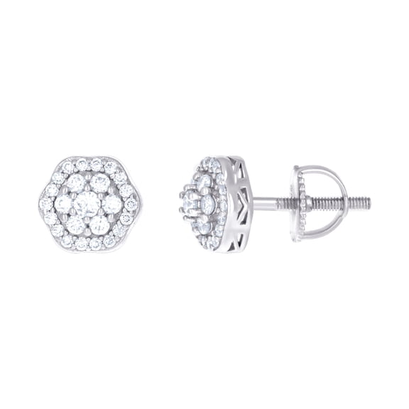 925 Sterling Silver Womens 0.45ct Moissanite Flower Fashion Stud Earrings 7.2x7.9mm Wide Stud Earring for Women