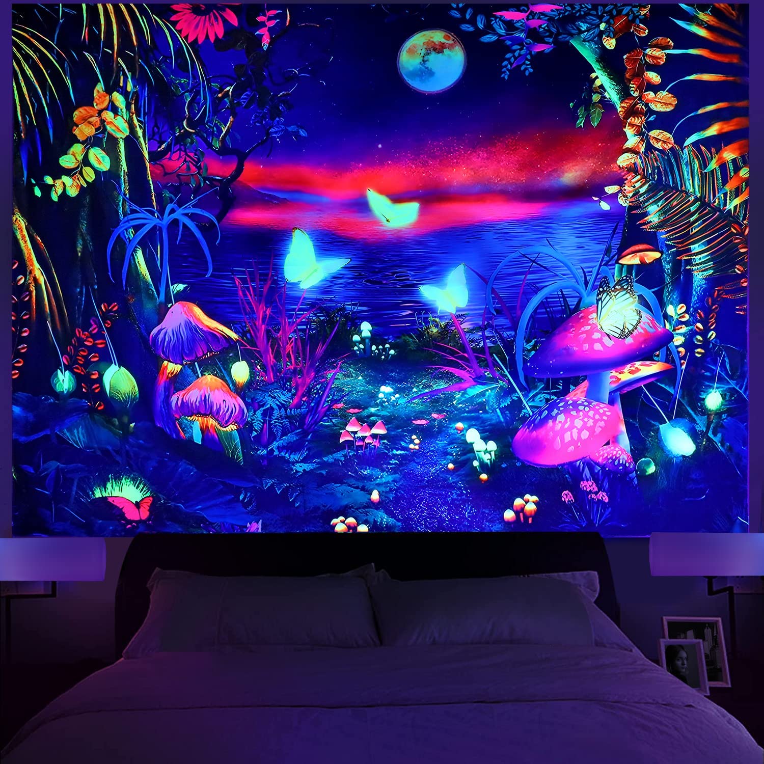 Scheam Trippy Blacklight Tapestry for Bedroom Beautiful Black Light