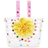 MINI-FACTORY Kid's Bike Basket, Cute Flower   Bling DIY Crystal Stickers Bicycle Front Handlebar Basket for Kid Girls (White)