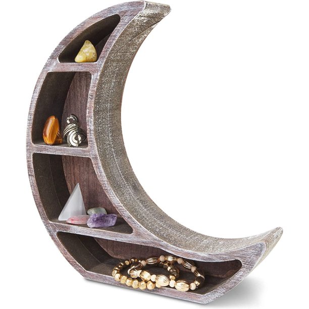 Wall Mounted Crescent Moon Shelf, Wooden Floating Storage Display