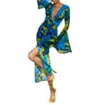 thumbnail image 1 of Coduop Women Bohemian Long Dress Flare Long Sleeve Deep V-Neck Button High Slit Beach Sundress, 1 of 3