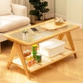 thumbnail image 2 of Log Style Faux Rattan Double-layer Bamboo Coffee Table 100*50*50cm Modern, 2 of 16