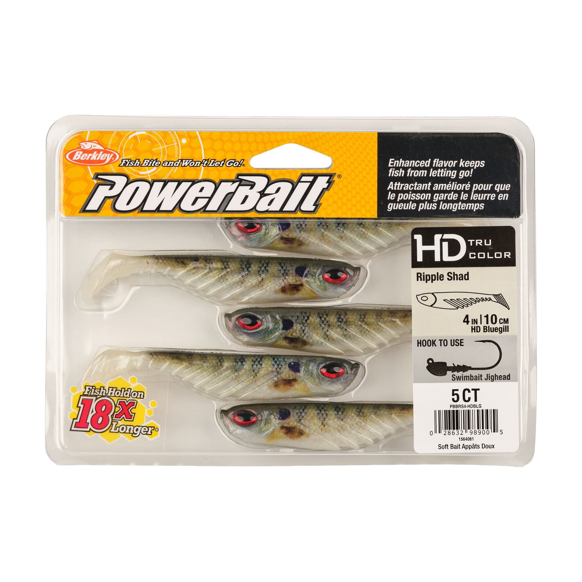 Berkley PowerBait® Ripple Shad, 4 in, Swimbaits, HD Bluegill (5 Count)