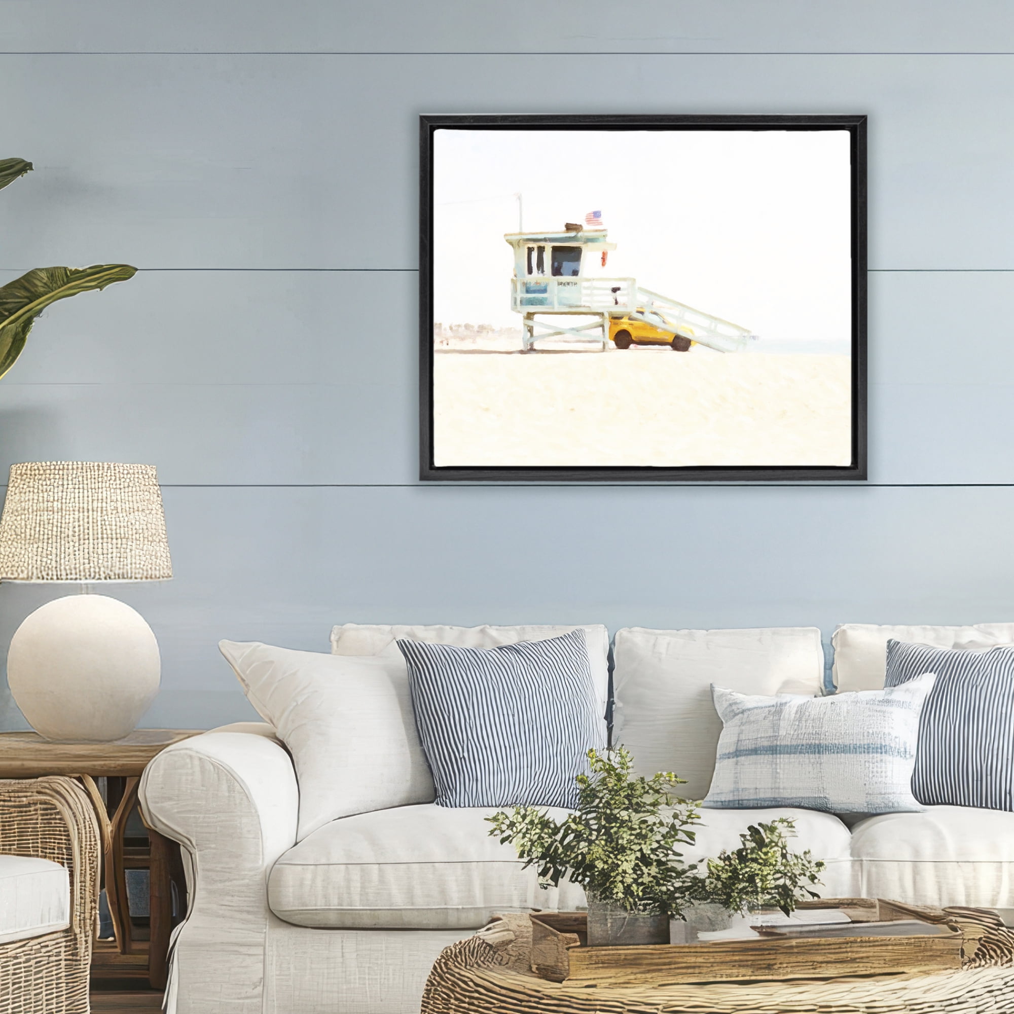 Stupell Industries Soft Light Lifeguard Station Black Framed Floater Canvas Wall Art, design by Kim Curinga