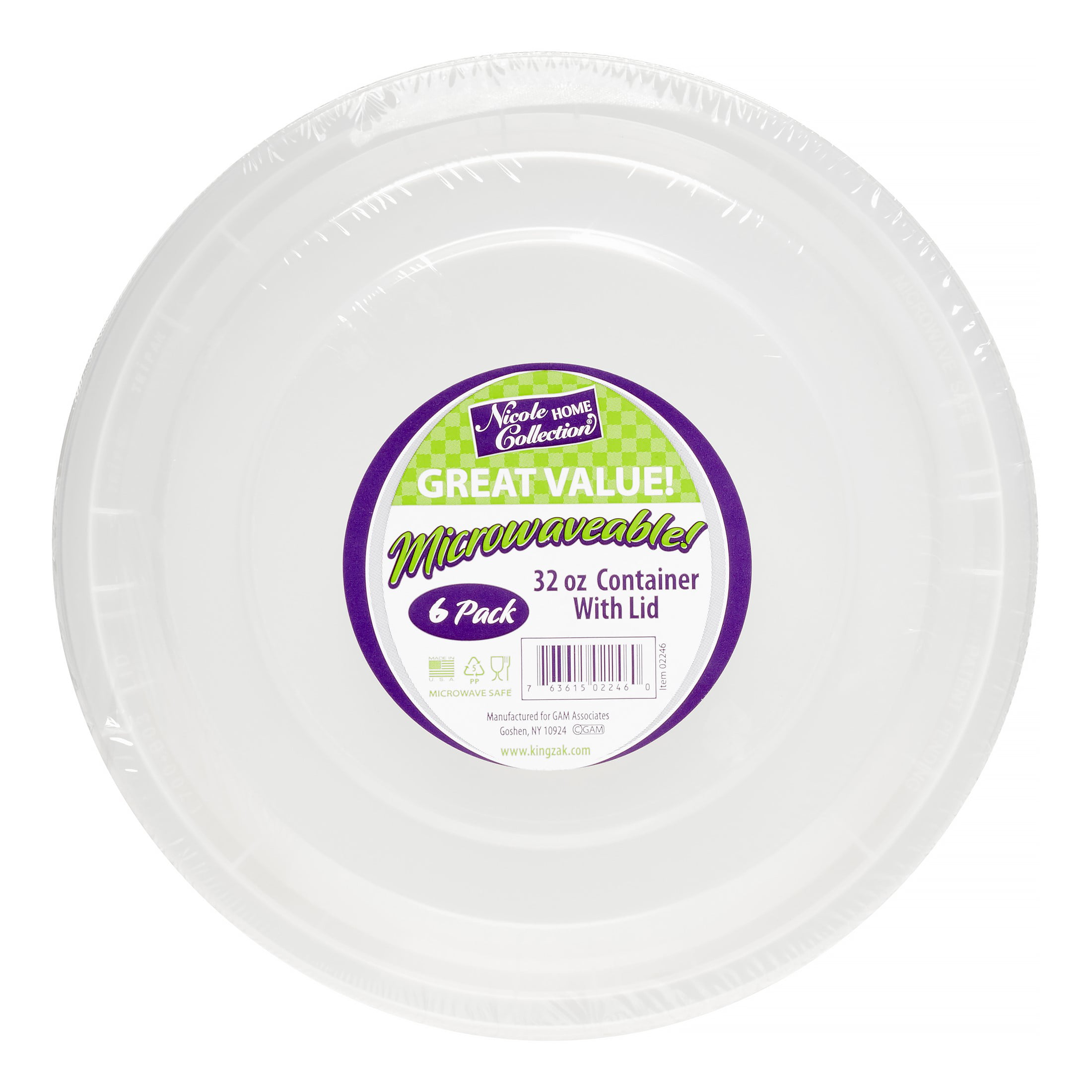 Pack of 3 Microwaveable Containers with Lid Nicole Home Collection 9'' Round Lid-48 oz 48 oz White 
