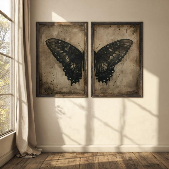 Luvia Set Of 2 Butterfly Prints | Dark Cottagecore Wall Art, Rustic Farmhouse Decor, Nature Home Decor, Vintage Aesthetic, Gothic Art, Modern Wall Decor Set 2 Prints 8x12 UNFRAMED