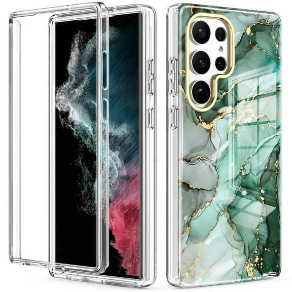 Tarise for Samsung Galaxy S23 Ultra 5G Phone Case, [Wireless Charging] Shockproof Drop Proof Rugged Hybid Back Cover with TPU Impact Resistant Bumper for Samsung S23 Ultra 6.8" (2023), Green Marble