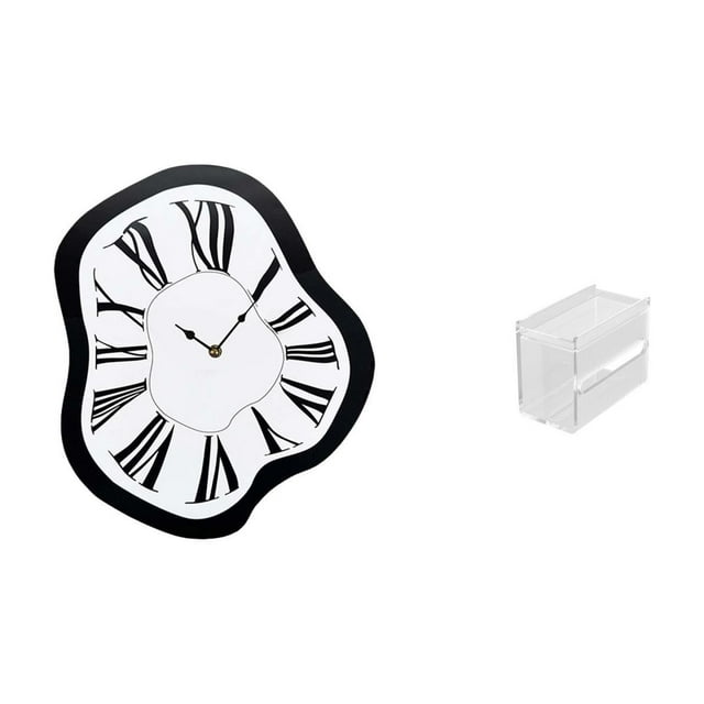 Reloj de pared acrílico distorsionado y caja moderna para guardar papel higiénico. Reloj creativo de lujo con diseño derretido. Dispensador único de t