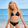 thumbnail image 2 of LPKRT Girls Halter Triangle Bikini Set Kids Two Piece Boho Solid Color Ribbed Swimsuit Outfit Lightweight Breathable Bathing Suit Black 11-12 Years, 2 of 9