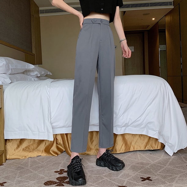 _ Pantalones Casuales De Cintura Alta Para Mujer Lápiz De Traje Delgado