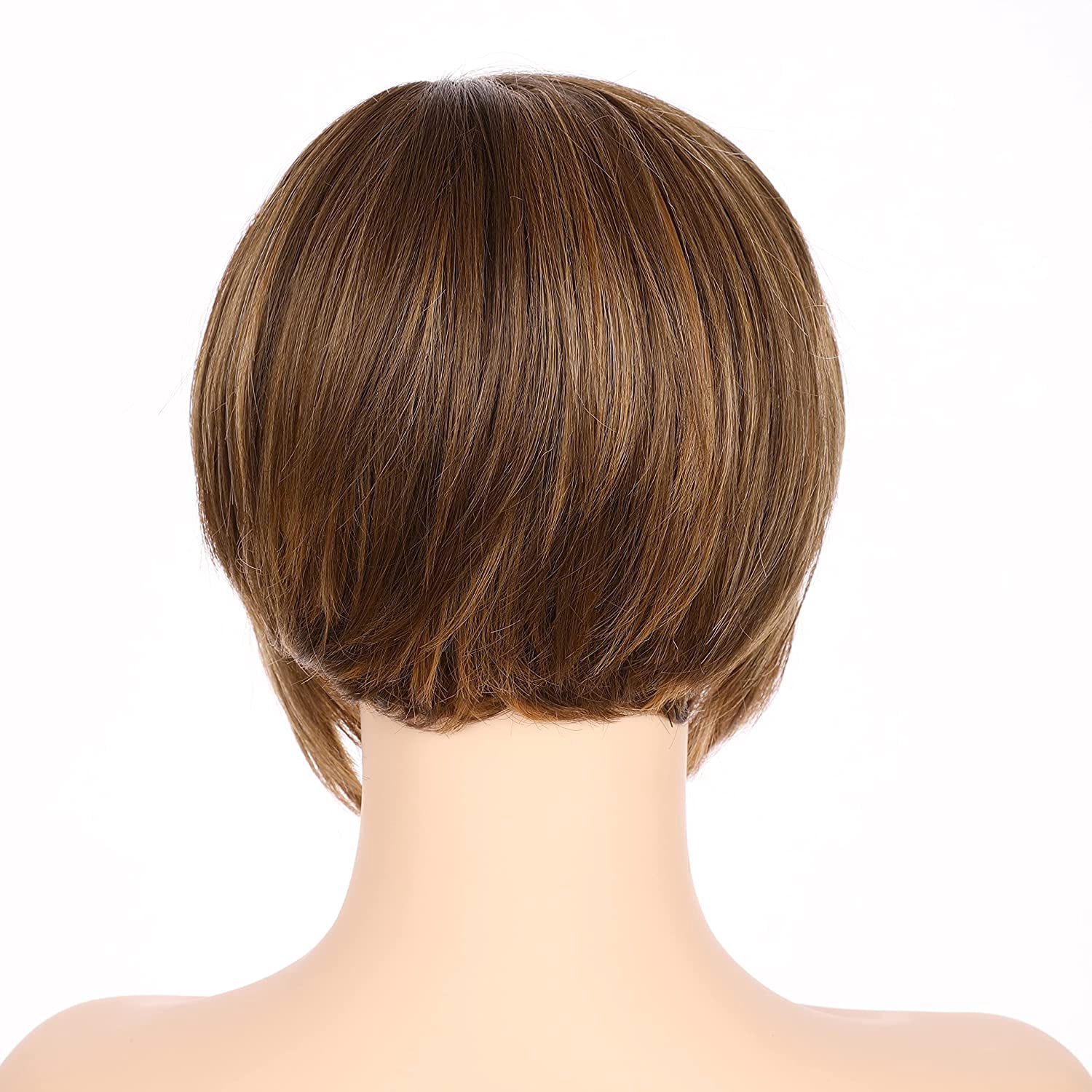 OneDor 8 Inch Angled Layers Lace Front Wig Relaxed Straight Bob Wig (Light Brown Evenly Blended with Dark Natural Blonde-RL12/16) …