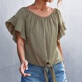 thumbnail image 6 of Women Summer Tops,Ruffle Short Sleeve T-Shirts Fashion Tie Knot Front Crew Neck Tunic Tees Ladies Casual Loose Fit Blouses, 6 of 7