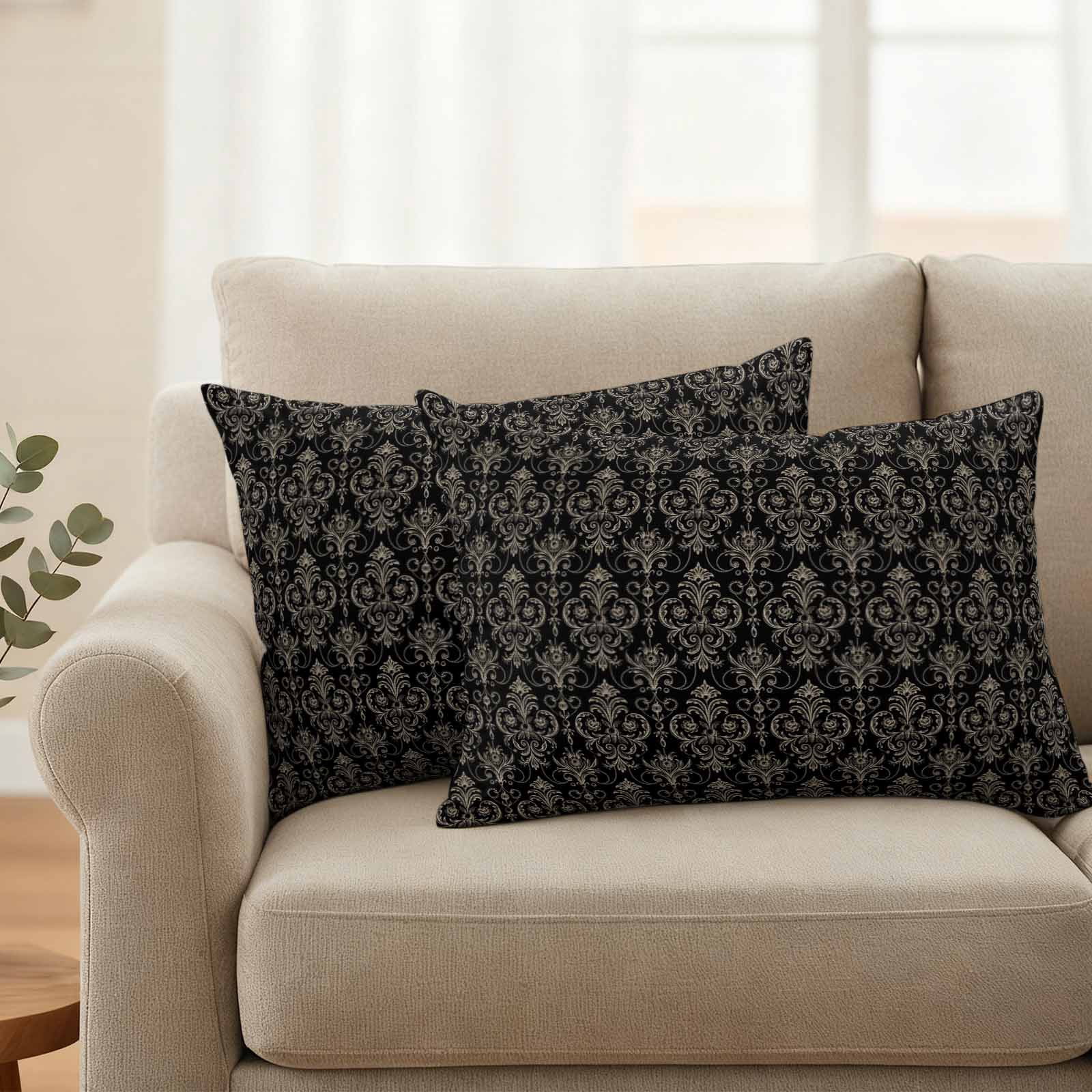Black Floral Abstract Outdoor Waterproof Throw Pillow Covers 20x12 Set of 2, Vintage Ethnic Bohemian Flowers Decorative Pillowcases Cushion Pillowcase for Couch Sofa Patio Outside Pillow Protector