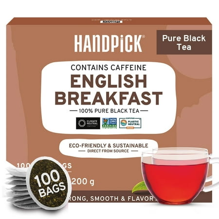 HANDPICK, English Breakfast Tea Bags (100 Count) | Bold Black Tea, Energizing Morning Tea | Caffeine Boost, Non-GMO, Gluten Free, No Artificial Additives | Eco-Conscious Tea Bags