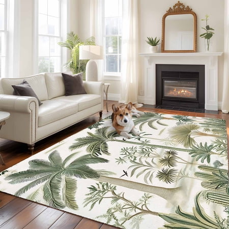 5 x8 Area Rugs Tropical Green Palm Tree Indoor Outdoor Area Rug for Living Room Bedroom Summer Beach Cactus Washable Bathroom Rugs Kitchen Floor Carpet Mats Home Decor Aesthetic