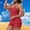 aa04_Red, variant on Plus Size Women's Two Piece Swimsuits with Built - in Bra Pads for Beach Leisure, Solid Color