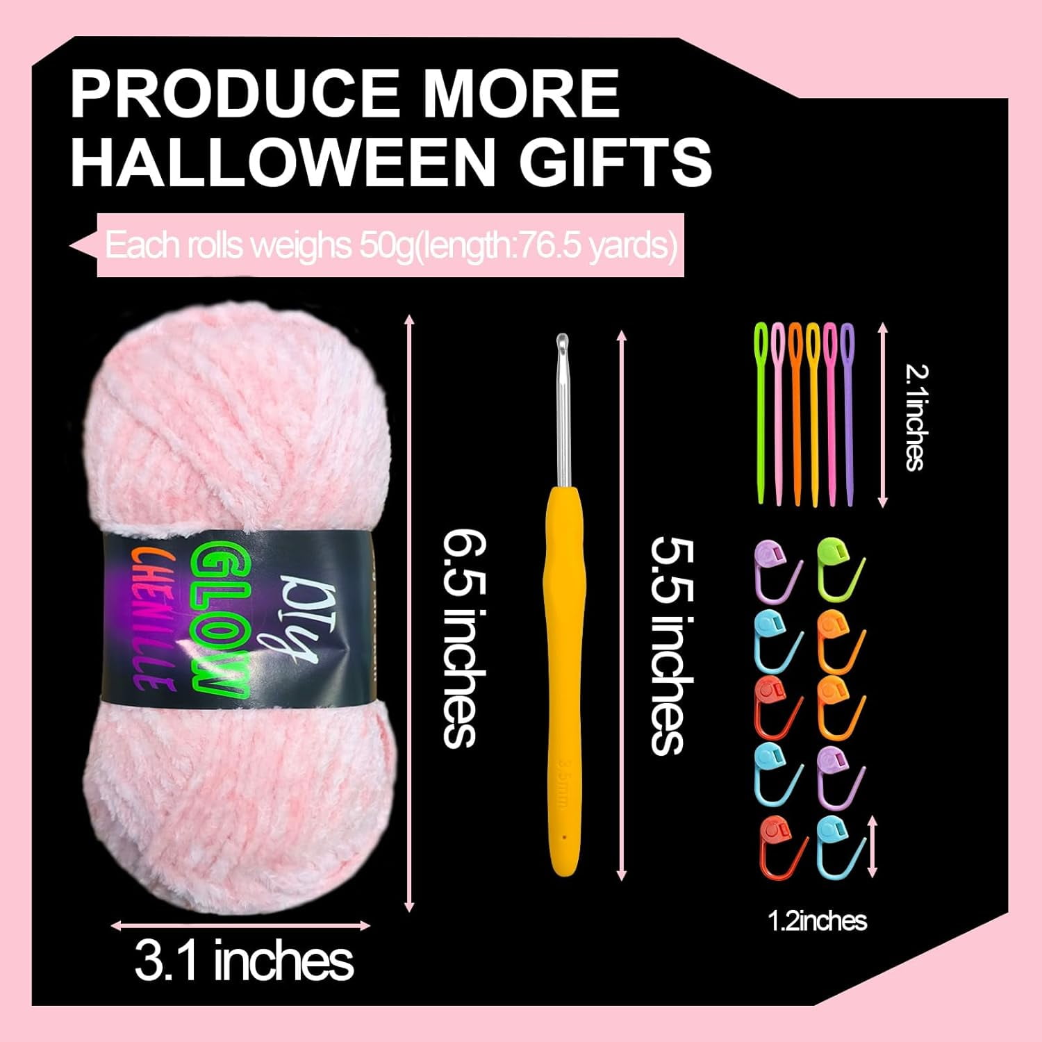 6PCS Glow in The Dark Chenille Yarn 70m/Roll for Crocheting DIY Handcrafts