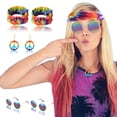 thumbnail image 5 of 6PCS Hippie Outfit Accessories Set with Hippie Sunglasses, Peace Sign Necklaces, Tie Dye Headbands for Men Women, Dressing Accessories for 60s 70s Themed Party, 5 of 7