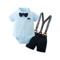 thumbnail image 2 of Infant Baby Boy Clothes Gentleman Outfits Suits Summer Short Sleeve Bowtie Bodysuit Shirts Suspender Shorts 3-24 Months, 2 of 8