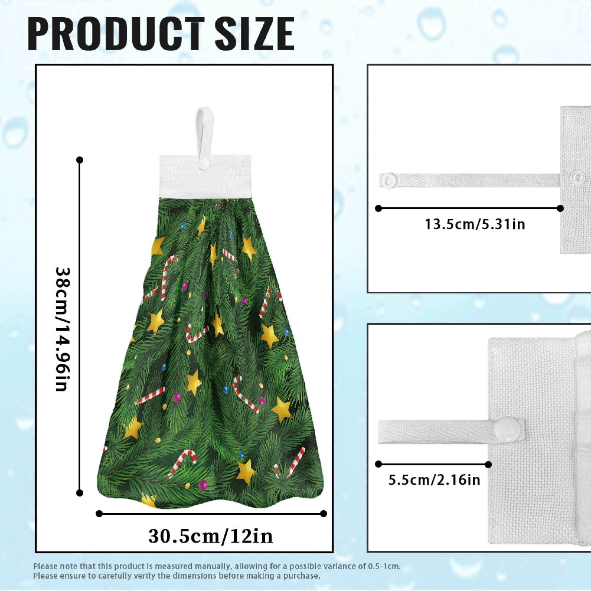 SEANATIVE Christmas Hand Towels for Bathroom Set of 2 Candy Canes Hand Towels for Kitchen Home Decoration Green Fast Drying Hang Towel with Hanging Loops Buttons Farmhouse Xmas Decor