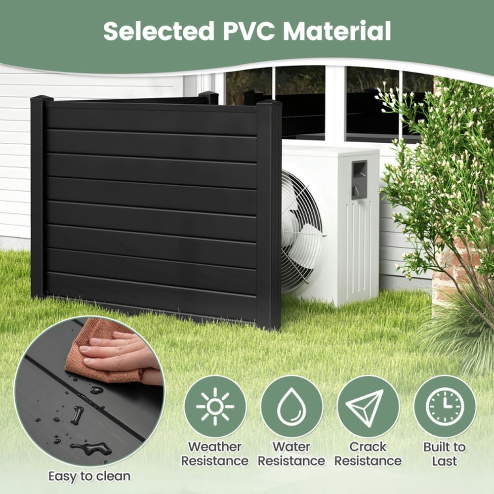 Topcobe Outdoor PVC Air Conditioner Fence with 20 Inch Long Stakes, Partition Decorative Panels for Balcony Backyard Garden-Black