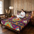 thumbnail image 3 of Manfei Vintage Floral Bed Sheets, Retro Aztec Fuul Size Sheets, Purple and Yellow, Black Reversible 4-Piece1 Flat Sheet + 1 Fitted Sheet + 2 Pillowcases, 3 of 6