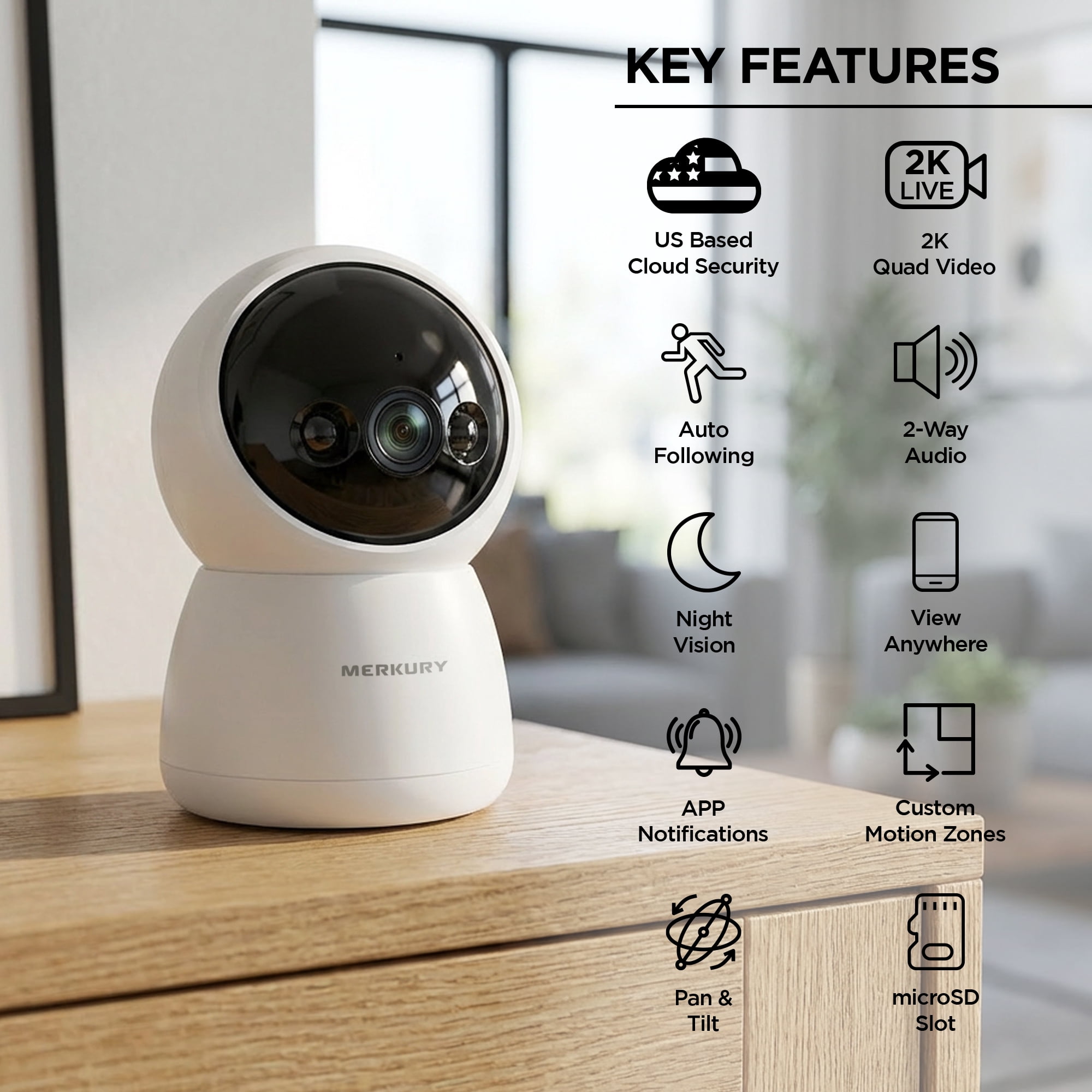 Merkury Smart 2K Auto-Follow Indoor Cameras with Motion Tracking, 2 Pack
