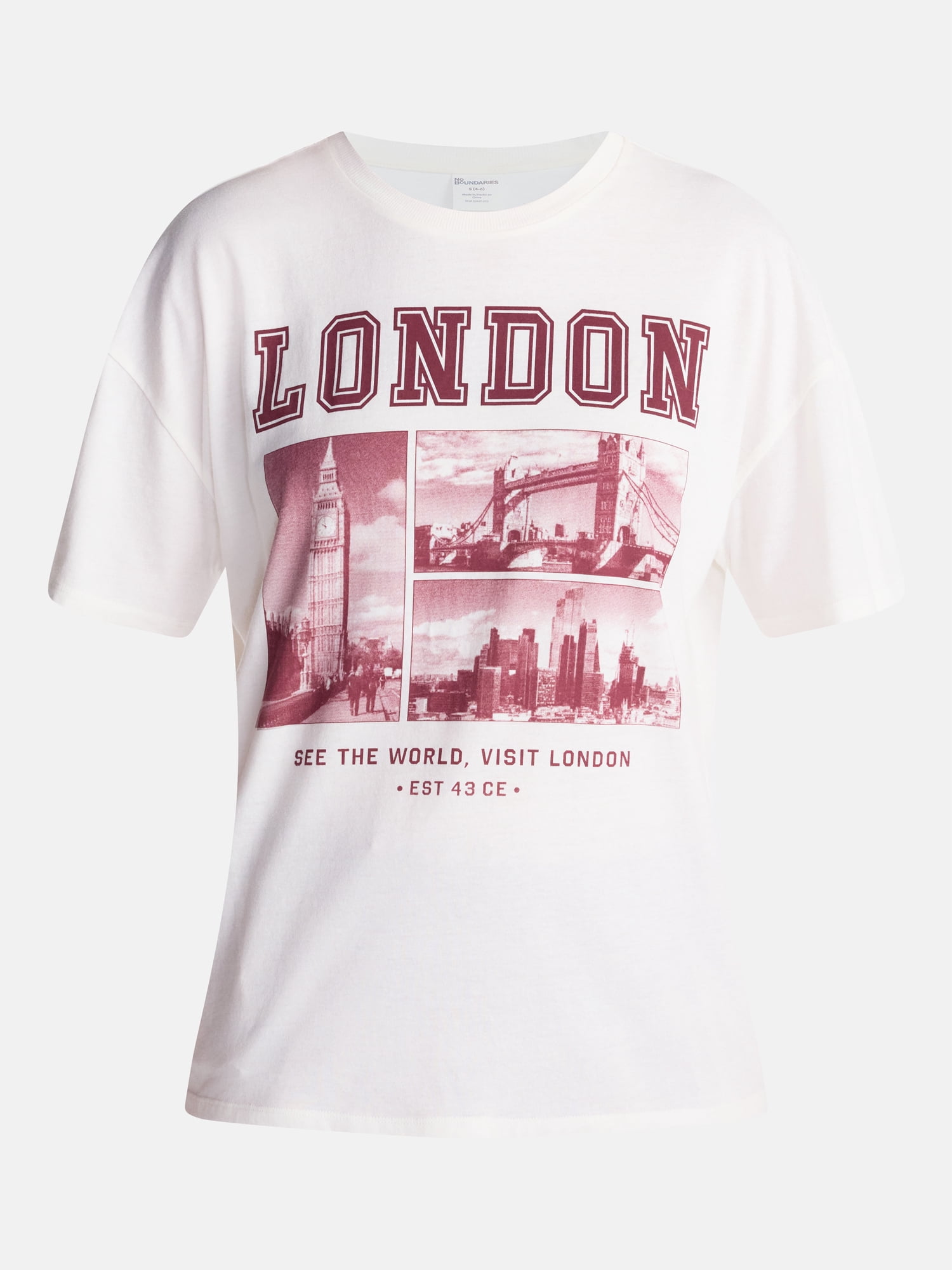 No Boundaries Washed Graphic Boyfriend Tee, Women's XXS-XXL