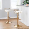 thumbnail image 3 of Charlotte Glam Adjustable Barstool with Swivel in Gold Metal and Cream Velvet with Rounded T Footrest by LumiSource - Set of 2, 3 of 4