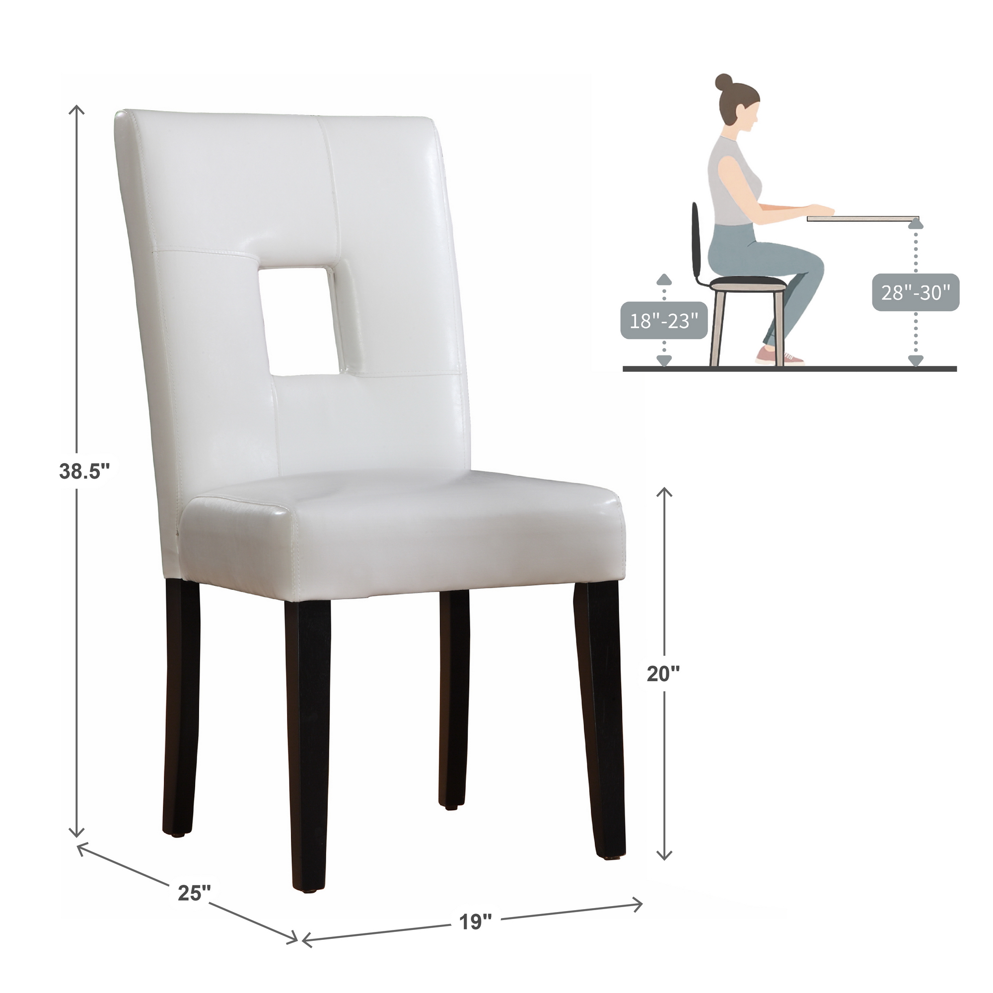 Weston Home Landen Keyhole Faux Leather Dining Side Chair, White (Set of 2)