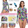 thumbnail image 4 of RELLECIGA Women's Plus Size Rash Guard Long Sleeve UV Protection Women Tummy Control Zipper One Piece Swimsuit Sexy Monokini Striped Print Bathing Suits Size XXL, 4 of 10