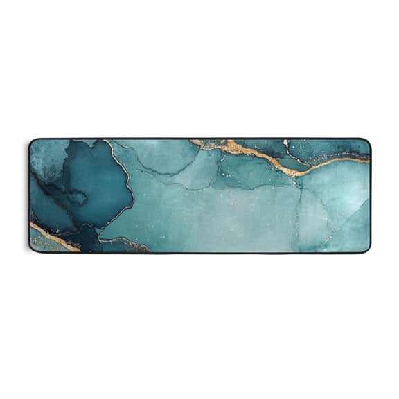 Teal Abstract Design Runner Rug for Hallways Kitchen Non Slip 2'x 6' Washable Hall Carpet for Bedroom Entryway Laundry Room