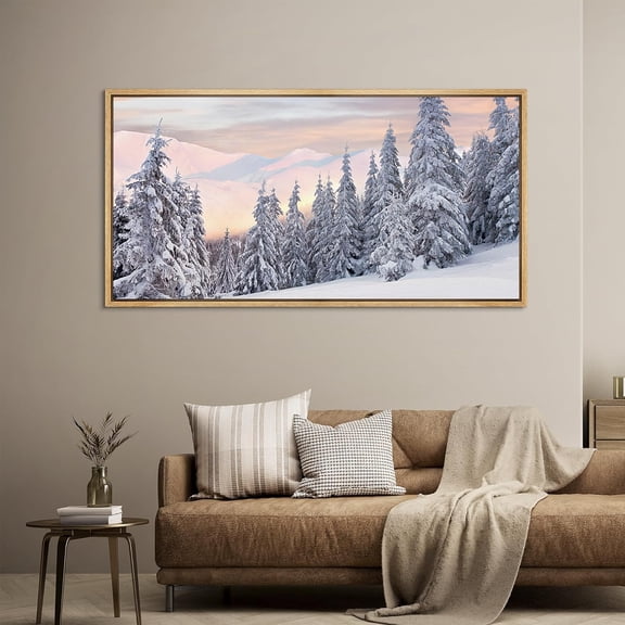 IDEA4WALL Extra Large Framed Canvas Print Wall Art Winter Snow-Covered Pine Forest at Dawn Artwork Nature Wilderness Fine Art Decor Photography Painting for Home Decoration - 60"x30"