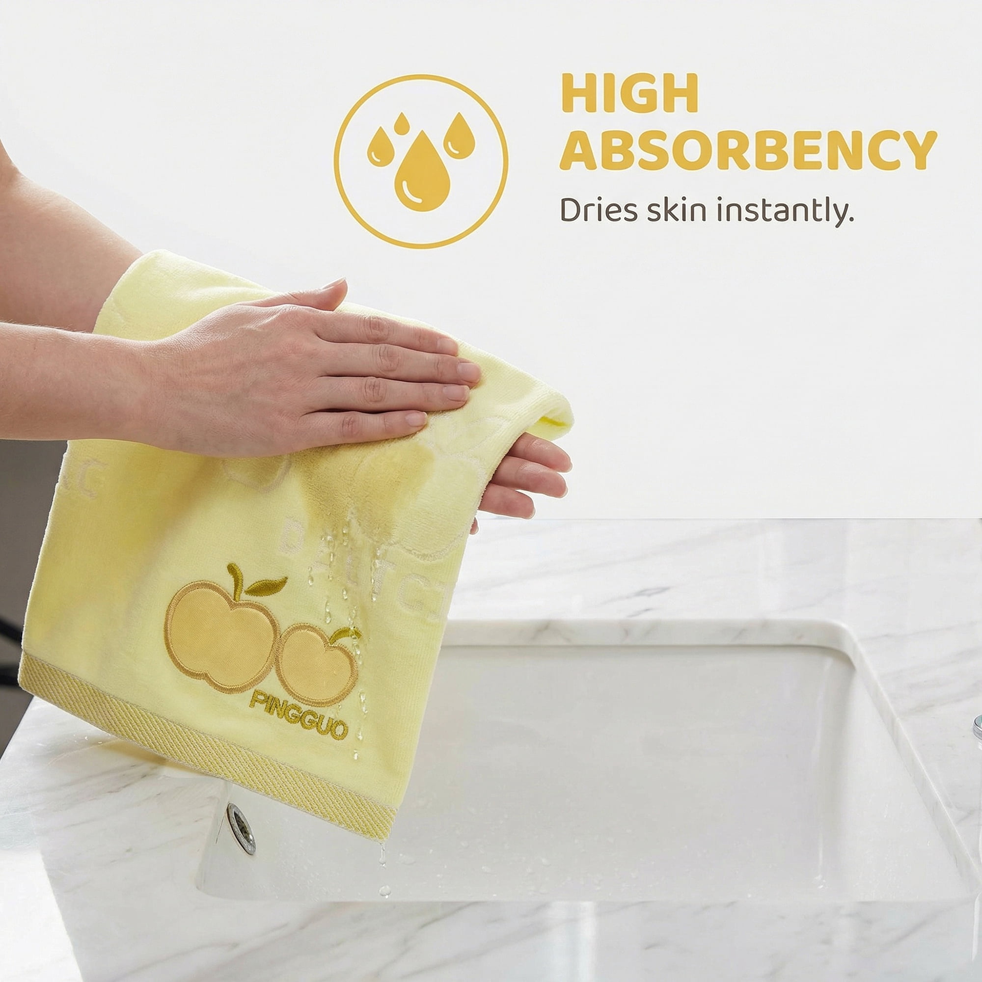 Unique Bargains Cartoon Embroidered 29" x 13" Soft Absorbent Hand Towels Yellow 2pk