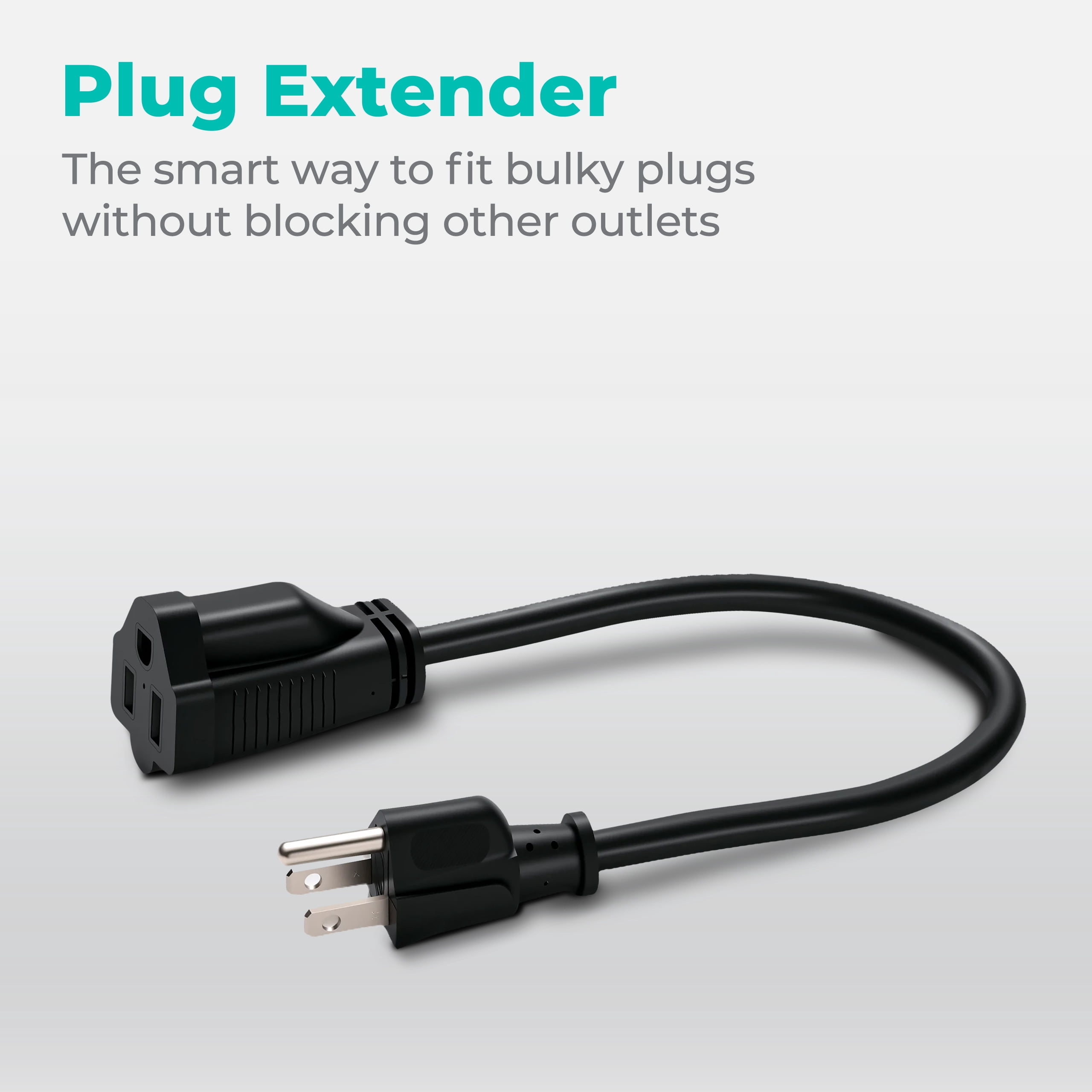 KMC Short Extension Cord 10-Pack, 1-Foot, 16/3, Outlet Saver, Black