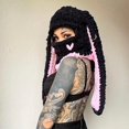 thumbnail image 3 of Gorro de lana gruesa de punto hecho a mano con orejas de conejo grandes, estilo Spice Girl, dulce y fresco, máscara de Devil Angle, 3 of 4