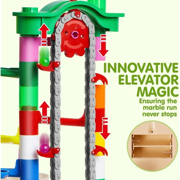 236Pcs Glowing Marble Run with Motorized Elevator - STEM Building Blocks Toy for Kids