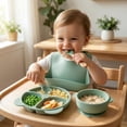 thumbnail image 6 of Silicone Baby Feeding Set, Food Grade Silicone Suction Bowl, Divided Suction Plates, Bib, Spoons Set, Toddlers Self Feeding Supplies Set, 6 of 6